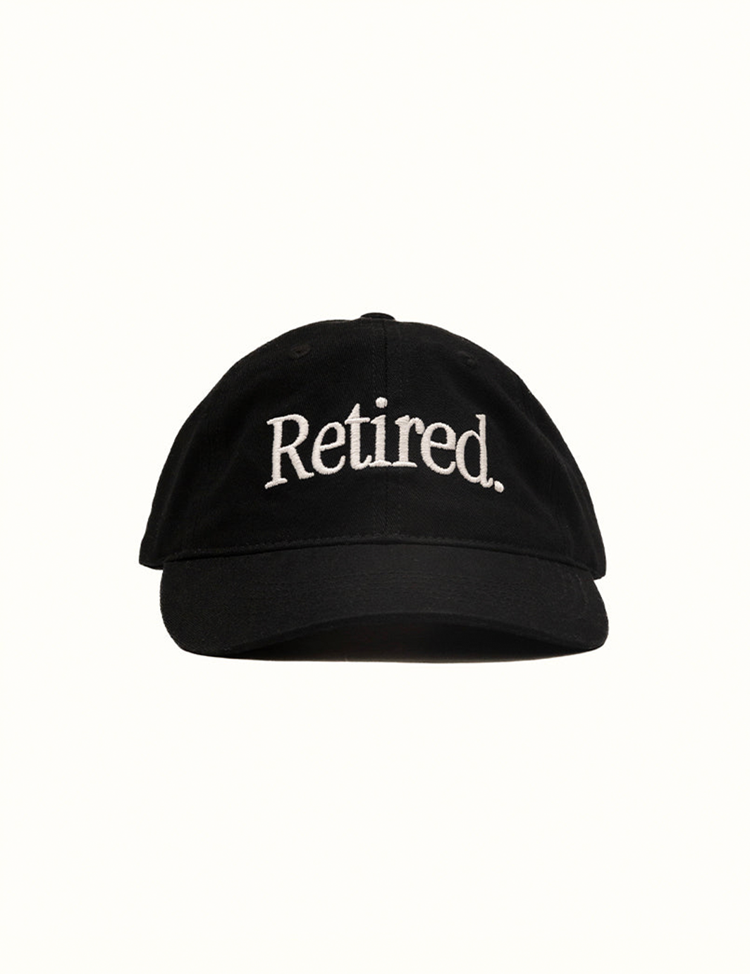 Black cap with 'Retired.' text on a white background