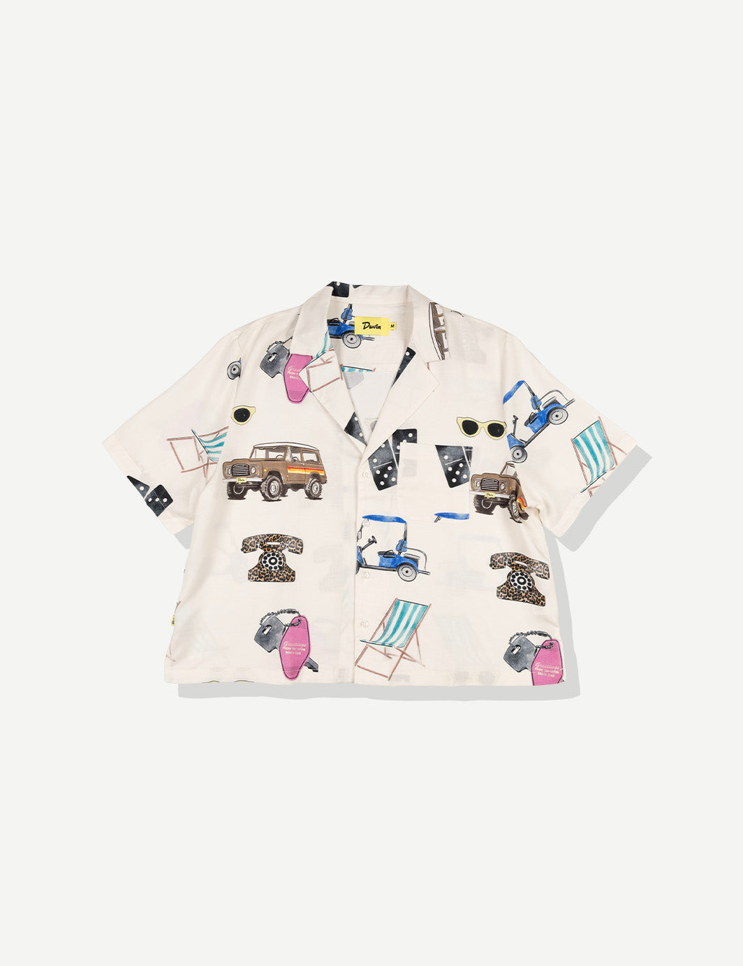 White shirt with colorful graphic design on a white background